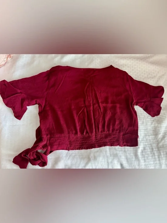 Gypsies & Moondust Wine Red Wrap Button Blouse - Picture 8 of 10